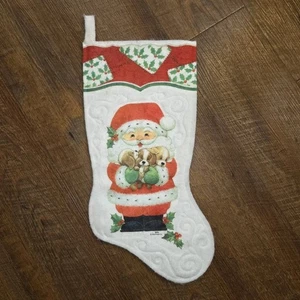 Medias de Navidad de colección Papá Noel sosteniendo cachorros lindos Morehead Inc fieltro en relieve - Imagen 1 de 4