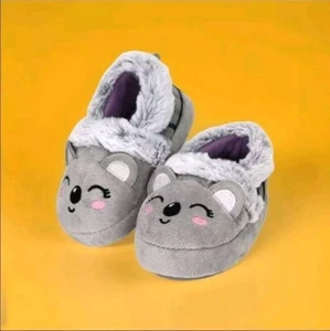 Koala Themed Kids Slippers Wonder Nation Size 4 Faux Fur Trim Gray Non-Slip - Picture 1 of 15