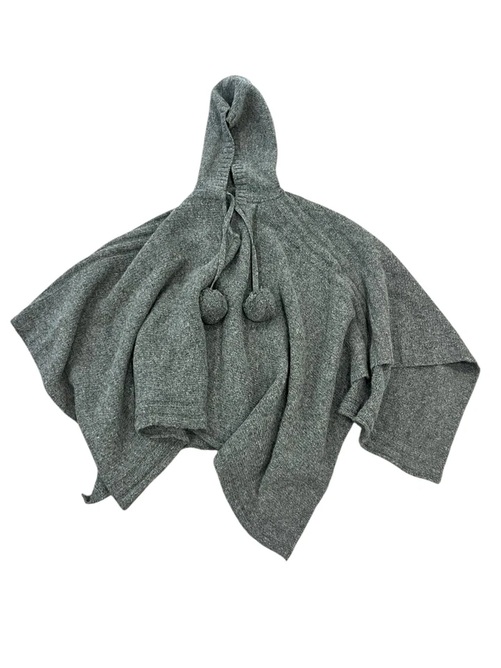 IL GUFO ITALIA NIÑAS GRIS PUNTO PONCHO CAPA SUÉTER POMPONES CON CAPUCHA LANA MERINO 4 Foto 1 de 4