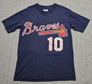 VINTAGE Atlanta Braves Shirt Youth Medium Blue Chipper Jones #10 Majestic USA - Picture 1 of 7
