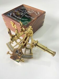 Nautical 4" Brass Sextant With Wooden Case Working Sextant Shinny Brass Polished