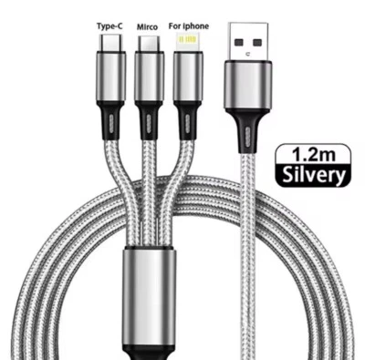 3 In 1 USB Cable Type C Micro USB IOS Iphone Fast Strong 1.2m Cable - Image 1 of 4