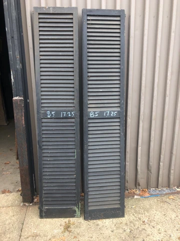 PaiR c1920-30 tall black fixed louvered house shutters 85 x 17.25” x 1.25” Cover