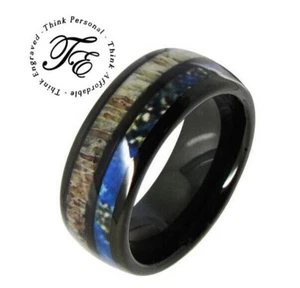 Men's Antler Tungsten Wedding Ring - Black Tungsten and Antler Wedding Ring - Picture 1 of 6