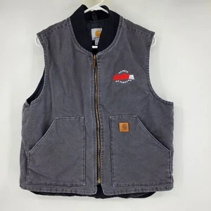 Gilet uomo Carhartt grigio tela anatra ricamato logo zip fodera trapuntata grande - Foto 1 di 9