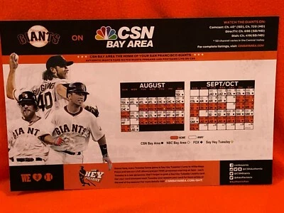 Cheer Card San Francisco SF Giants Authentic Fan Schedule Aug-Oct New SGA 2015 - Image 1 of 2