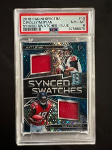 2018 Panini Spectra #10 - C. Ridley, Matt Ryan, Synced Swatches Blue - /75 PSA 8
