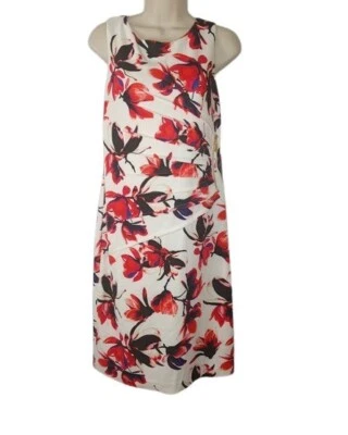 Ivanka Trump Womens Ruched Jersey Knit Dress Cream Red Floral Exposed Zip 8 New - Image 1 of 3