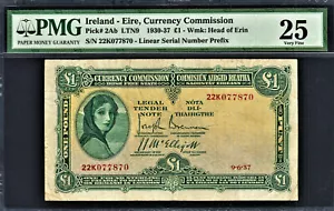 Ireland Lady Lavery £1 Dated 9-6-1937 Pick-2Ab Very Fine PMG 25 - Picture 1 of 2