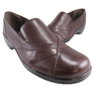 Clarks BLACKBERRY Loafers Womens Size 8.5M Brown Leather Wedge Slip-Ons 2" Heels - Picture 1 of 7