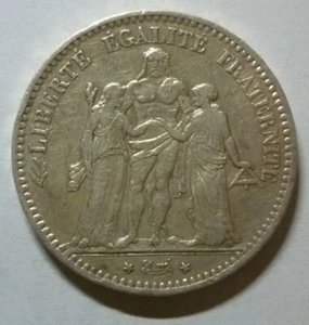 1876-A FRANCE - 5 FRANCS - THIRD REPUBLIC / HERCULES - PARIS MINT - SILVER CROWN - Picture 1 of 5