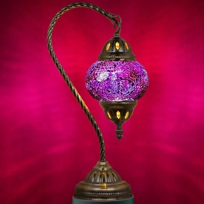 Turkish Handmade Mosaic Table Lamp Boho Glass Light Vintage Room Lighting - Image 1 of 4