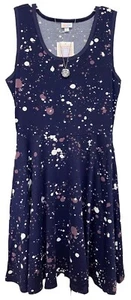 NWT LuLaRoe Large Navy Purple White Paint Splatter Knit Nikki Sleeveless Dress - Picture 1 of 11