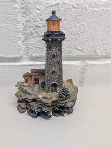 Small 5" Resin Lighthouse On a Cliff With Crashing Waves & Cottage - Picture 1 of 5