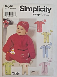 Bunting Romper Hats Snowsuit Sleeper XXS XS S Simplicity 5720 Sewing Pattern UC - Picture 1 of 9