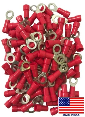 (500) Vinyl 22-18 AWG Gauge #10 Stud Ring Terminal Insulated Red Wire Connector - Image 1 of 3