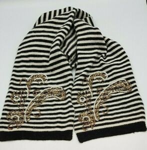 Ladies Knitted Warm Winter Scarf Black & White Embellished Beads Gift (2281)