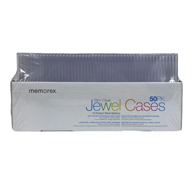 Memorex 5mm Slim CD/DVD Jewel Cases - Clear, Pack of 50