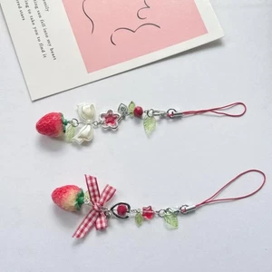 1 Piece Charms Strawberry Bow Love Star Phone Chain Key Ring Y2K Keychain _pu - Zdjęcie 1 z 9
