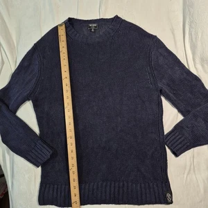 TODD SNYDER LEINEN PULLOVER RUNDHALSAUSSCHNITT LANGARM GROBSTRICK LOCKER MARINEBLAU MED - Bild 1 von 16