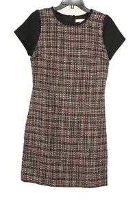 Banana Republic Dress Womens 4 Tall Red Black Striped Sheath Short Sleeve Lined - Picture 1 of 8