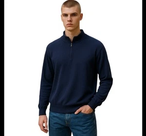 Suéter Wallin & Brothers Algodón Cachemira 1/4 Cremallera Azul Marino XL Algodón Cachemira - Imagen 1 de 5