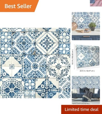 Papel tapiz pelar y pegar azulejos mediterráneos azules de fácil instalación - 20,5" x 16,5 pies Foto 1 de 4