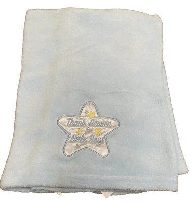 Baby Starters Blanket Thank Heaven for Little Boys Blue Fleece Star Embroidery - Image 1 of 4