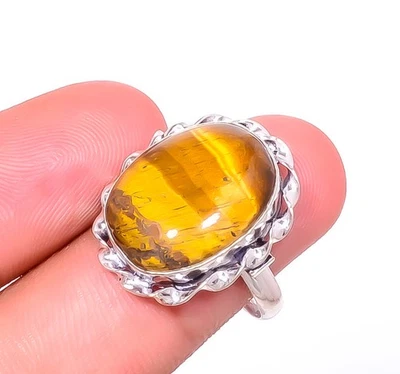Anillo de joyería enchapado en plata de Sudáfrica ojo de tigre amarillo natural s.9 TR7787-158 Foto 1 de 4