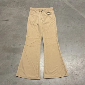 Vintage 70s Farah Disco Hippie Pants Flare Size 25x26.5 Tan Khaki Beige - Picture 1 of 11