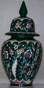 Jarro de cerámica elevado floral Iznik verde turco Chlerance 12" hecho a mano - Imagen 1 de 4