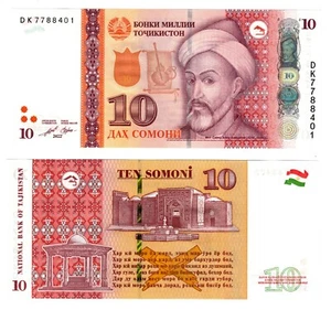 2022 Tajikistan P24 10 Somoni Banknote UNC w/ holograhic strip - Picture 1 of 1