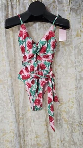 Juicy Couture Medium 1 Piece Swimsuit Twist Front Floral Belted Sash High Thigh - Picture 1 of 17