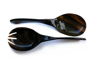 Cubiertos para ensaladas, cubiertos para servir, cubiertos de plantilla de cuerno real, cuerno natural, aprox. 28 cm - Imagen 1 de 1