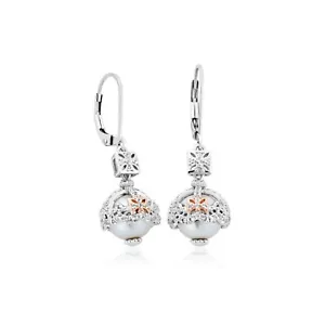 Clogau Silver & Rose Gold Royal Crown White Topaz and Pearl Drop Earrings New - Picture 1 of 2