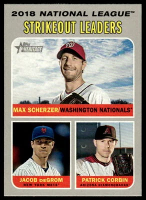 2019 Topps Heritage #71 2018 N.L. Strikeout Leaders (Scherzer / deGrom / Corbin) - Image 1 of 2