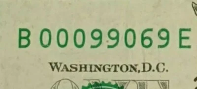 FANCY Low Serial True Flipper, Trinary $1 One Dollar Bill NY B00099069 Very Cool - Image 1 of 4