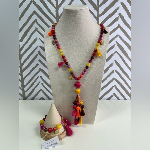 Kate Spade Pretty Poms Set Collana e Bracciale Colorati Nappe Monete Oro