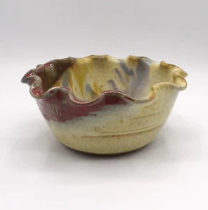 KLEINE KÜNSTLER SIGNIERTE STUDIO KERAMIK SCHALE GEKRÄUSELTEN RAND GLASIERT EC - Bild 1 von 9