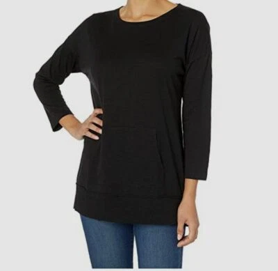$145 Lilla P Women's Black 3/4 Sleeve Kangaroo Pocket Pullover Top Size XS Foto 1 de 2