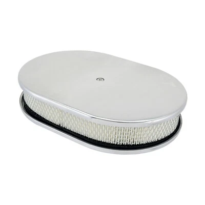 12" Oval Classic Smooth Top Polished Air Cleaner Kit 4 Brl Paper Element SB BB Foto 1 de 4