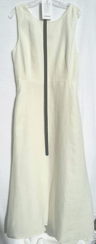 OFF WHITE Abito lungo nuovo weekend MaxMara $425 48IT 12US panna 100% lino senza maniche cintura