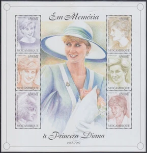 MOZAMBIQUE Sc #1334-5a-f CPL MNH 2 HOJAS de 6 DIFF EA PRINCESS DI en MEMORIA - Imagen 1 de 2