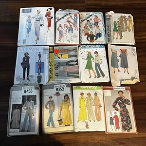 Vintage 1970s 1980s Sewing Pattern Lot Skirt Dress Top Pants UNCHECKED 10 12 - Picture 1 of 15