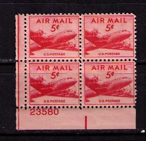 US USA Sc# C33 MNH FVF PLATE # BLOCK Airplane 4 Motor Transport DC-4 Skymaster - Picture 1 of 1