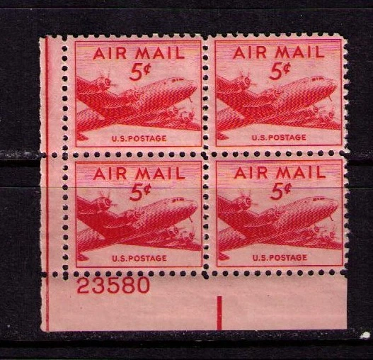 US USA Sc# C33 MNH FVF PLATE # BLOCK Airplane 4 Motor Transport DC-4 Skymaster - Image 1 of 1