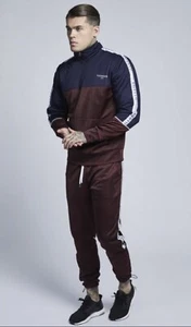 Mens Illusive London Overhead Tracksuit Jacket Pants Set With Taping Burgundy S - Picture 1 of 12