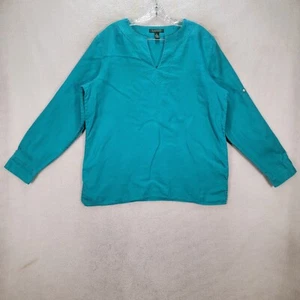 Lauren Ralph Lauren Women Top Size XL Teal Linen V Neck Boho Casual Tunic Blouse - Picture 1 of 18