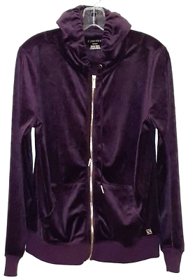 Calvin Klein Women's M Dark Plum Soft Velour Full Zip Long Sleeve Hoodie Sweater - Image 1 of 4