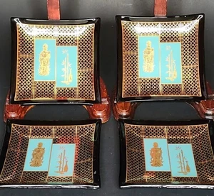 Vintage 1970er James Mont Stil geätzte 24k asiatische Gold Untersetzer seltener Fund 4er Set - Bild 1 von 8